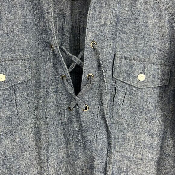 Tommy Bahama Dress Size Medium Womens Blue Tab Sleeve Lace Up Chambray Pockets - Picture 3 of 9
